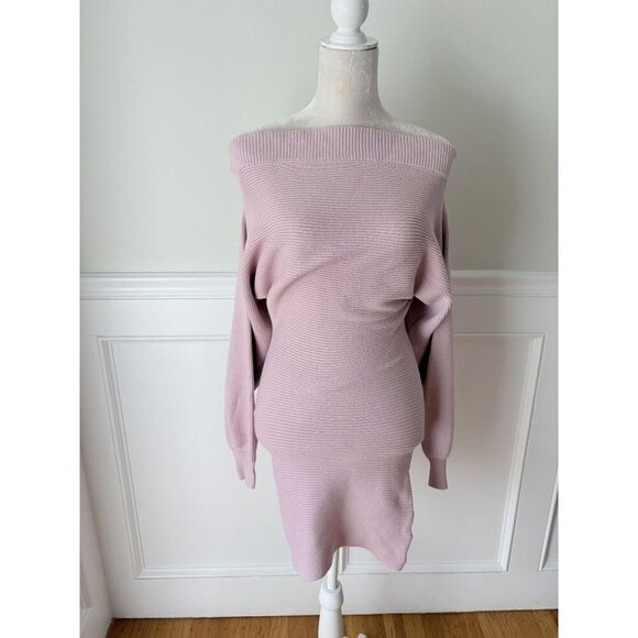 Forever 21 Ribbed Lavender Off-Shoulder Sweater Dress Stretch Knit Size S - Picture 1 of 7